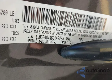 2006 Jeep Grand Cherokee Laredo/Columbia/Freedom from USA, damaged, VIN 1J8GS48K46C143233
